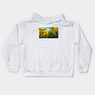 Sunflowers by the river Kids Hoodie